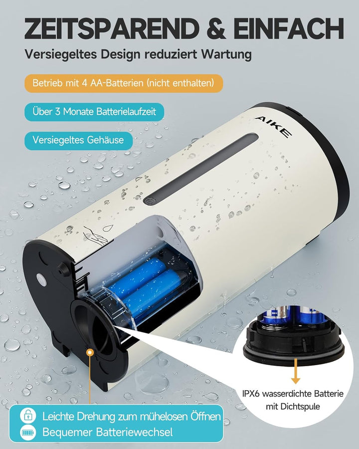 AIKE AK1205 Seifenspender Automatisch Wandbefestigung Edelstahl, 800ml Kommerzieller Automatischer F