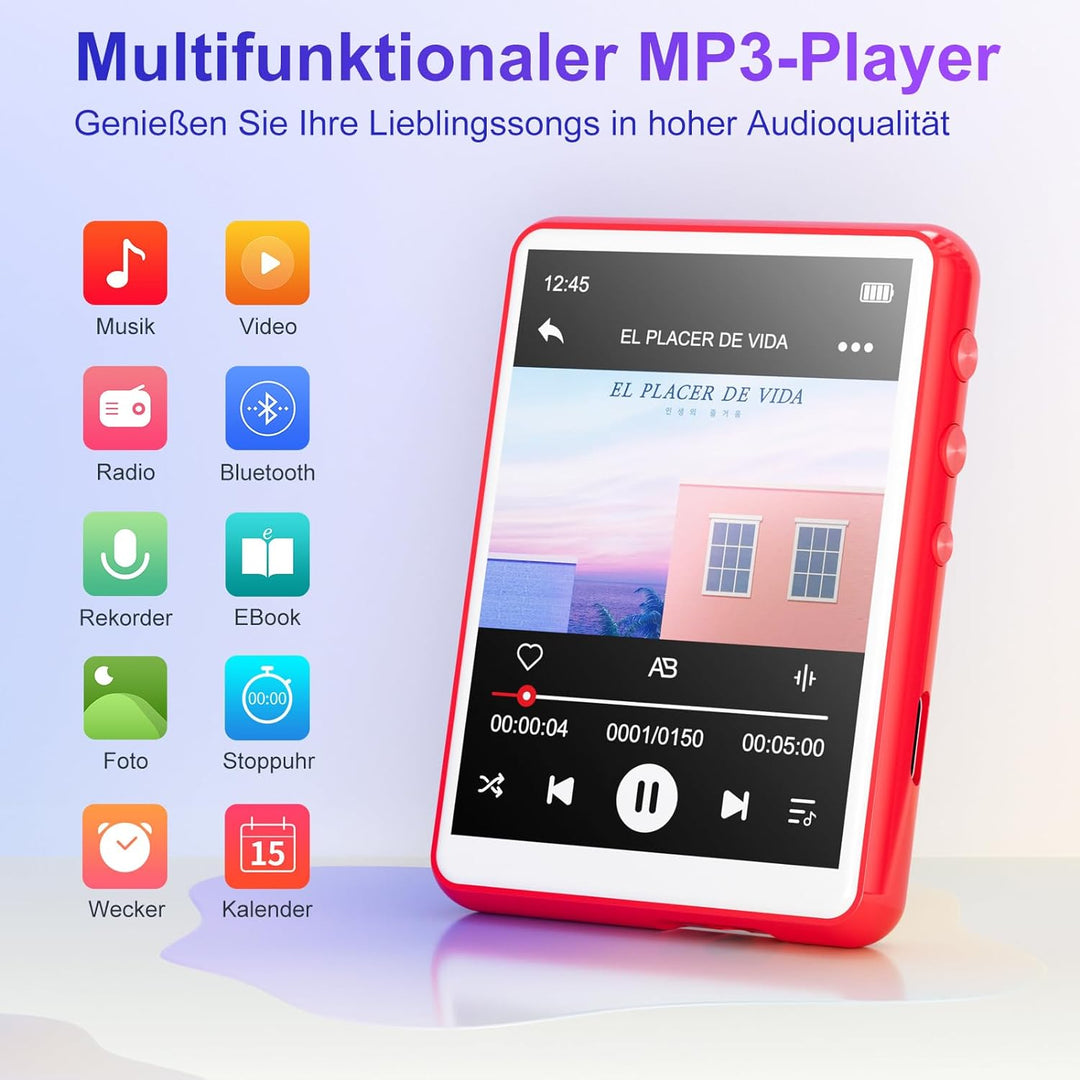 MECHEN 64GB MP3 Player Bluetooth, 2,4 Zoll Touchscreen MP3 Player mit Kopfhörer, FM-Radio, Dictaphon
