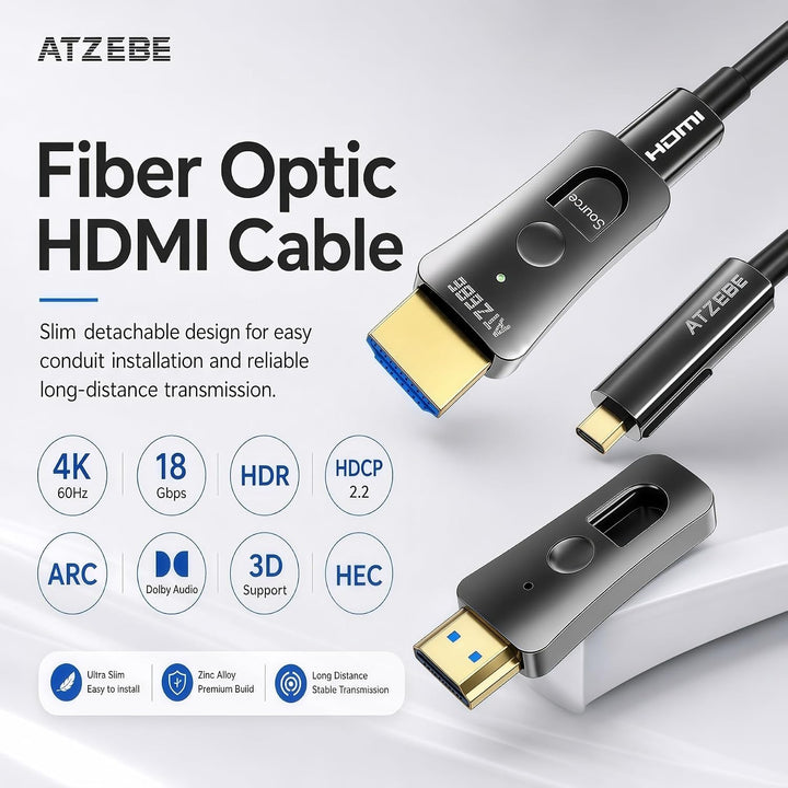 ATZEBE HDMI Glasfaser Kabel -100m, 4k HDMI-Kabel 2.0 unterstützt 4K@60Hz HDR, YUV4:4:4 8bit, 3D, ARC