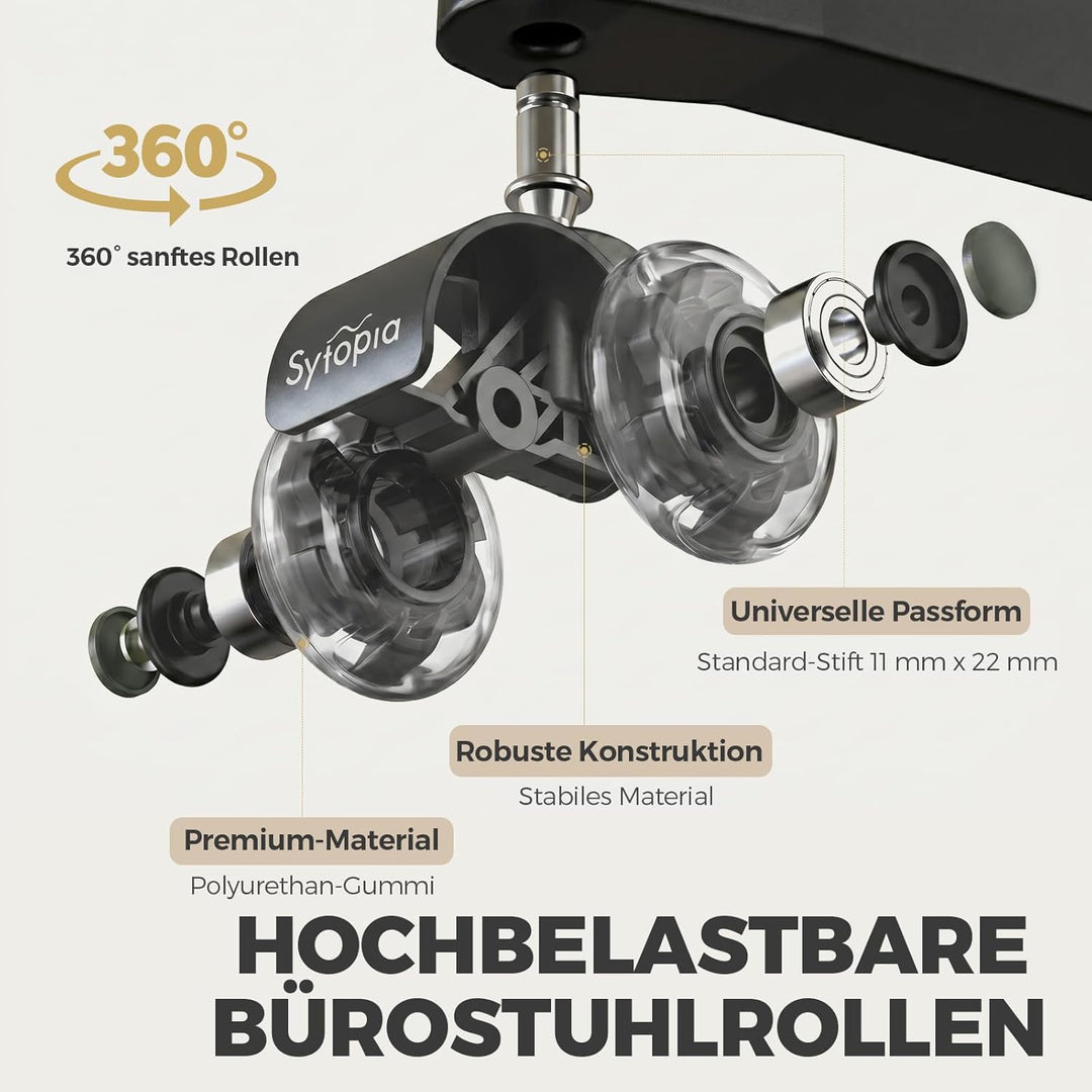 Sytopia Universal Bürostuhlrollen, 5er Set Bürostuhl Rollen 11x22MM, Perfekte Leise Gummirollen für
