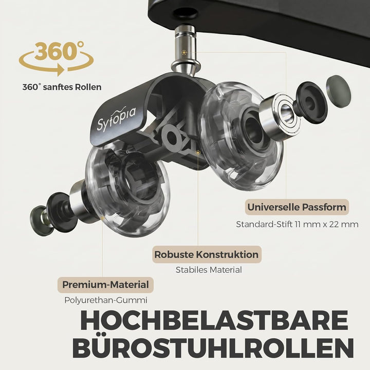 Sytopia Universal Bürostuhlrollen, 5er Set Bürostuhl Rollen 11x22MM, Perfekte Leise Gummirollen für