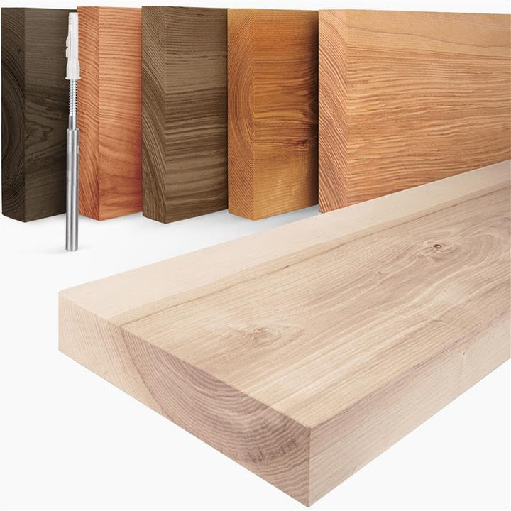 LAMO Manufaktur Wandregal Holz Gerade | Regal Farbe: Roh | Invisible: Schweberegal | 90 cm Invisible