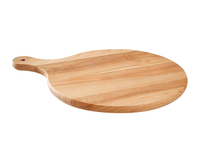 Wooden World - Runder Pizzateller aus massivem Holz, Schneidebrett mit Griff, zum Servieren von Pizz