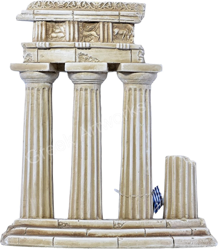 Antike, griechische Skulptur aus Steinguss mit Ruinesäulen