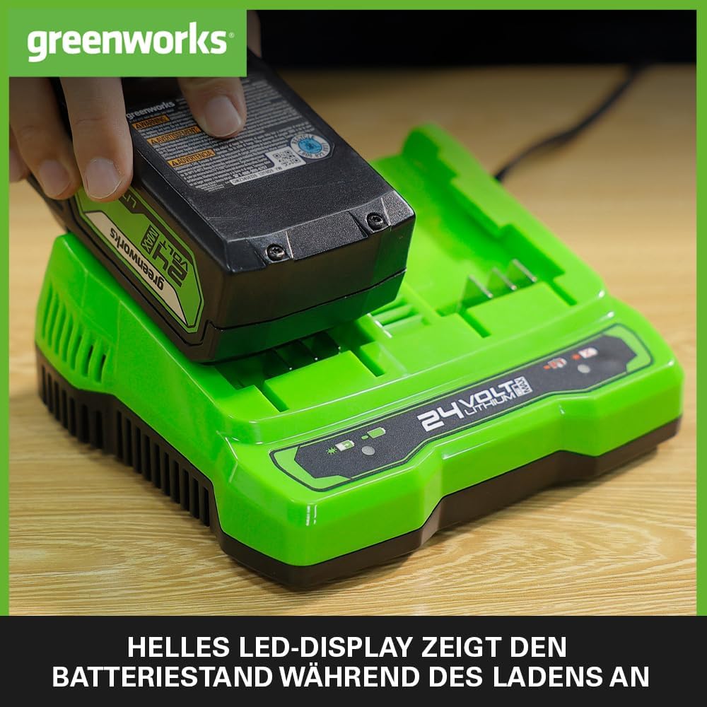 Greenworks 24V Akkus & Doppellader Ladegerät - Zwei 4Ah Batterien, wiederaufladbarer Akku für alle G
