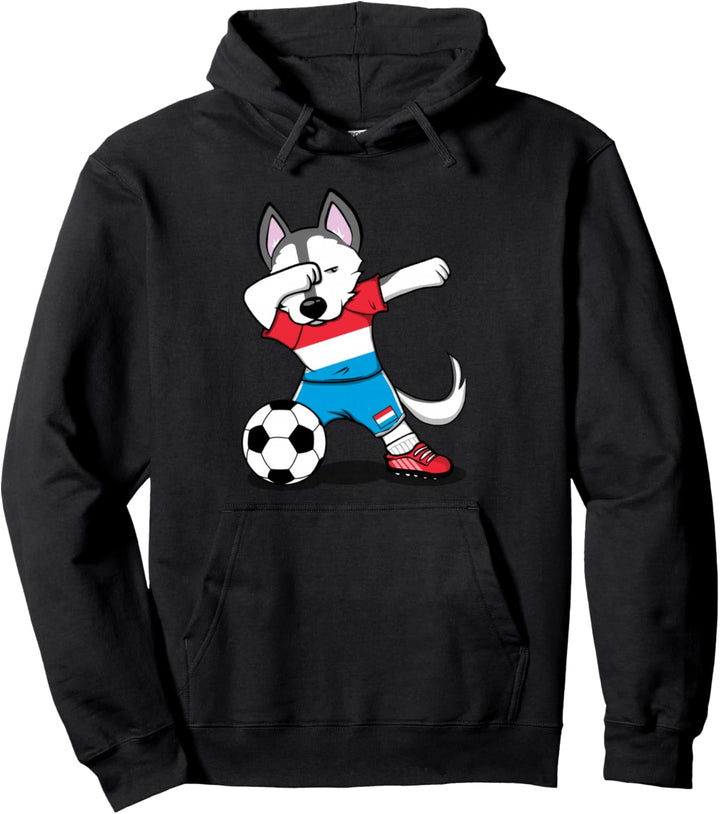 Tupfen Husky Dog Luxembourg Fussball - Luxemburg Flagge Pullover Hoodie