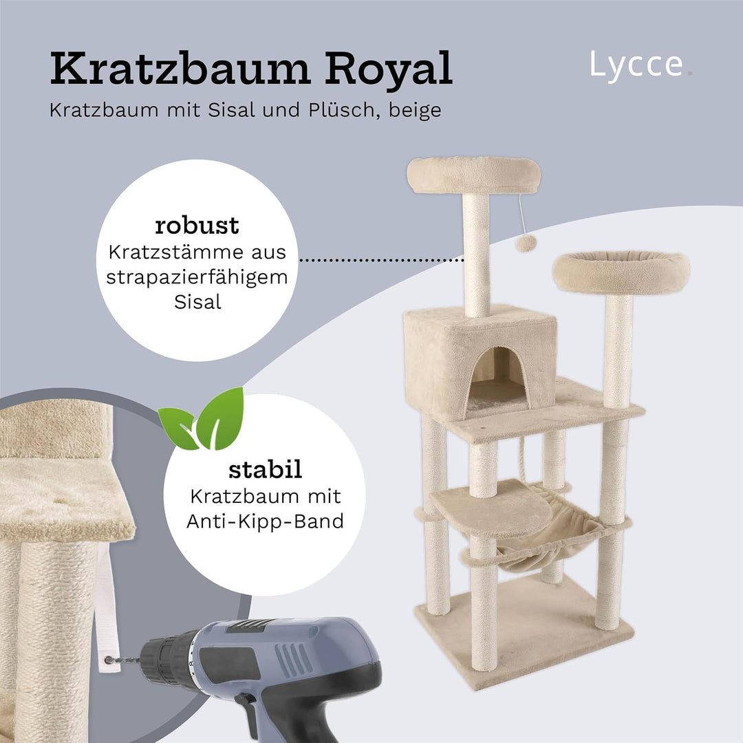 Lycce Kratzbaum gross Royal 145 cm hoch mehrstöckiger Katzenbaum inkl. 10 Kratzsäulen mit vollständi