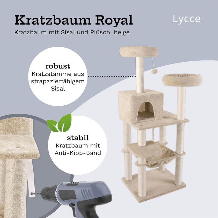 Lycce Kratzbaum gross Royal 145 cm hoch mehrstöckiger Katzenbaum inkl. 10 Kratzsäulen mit vollständi