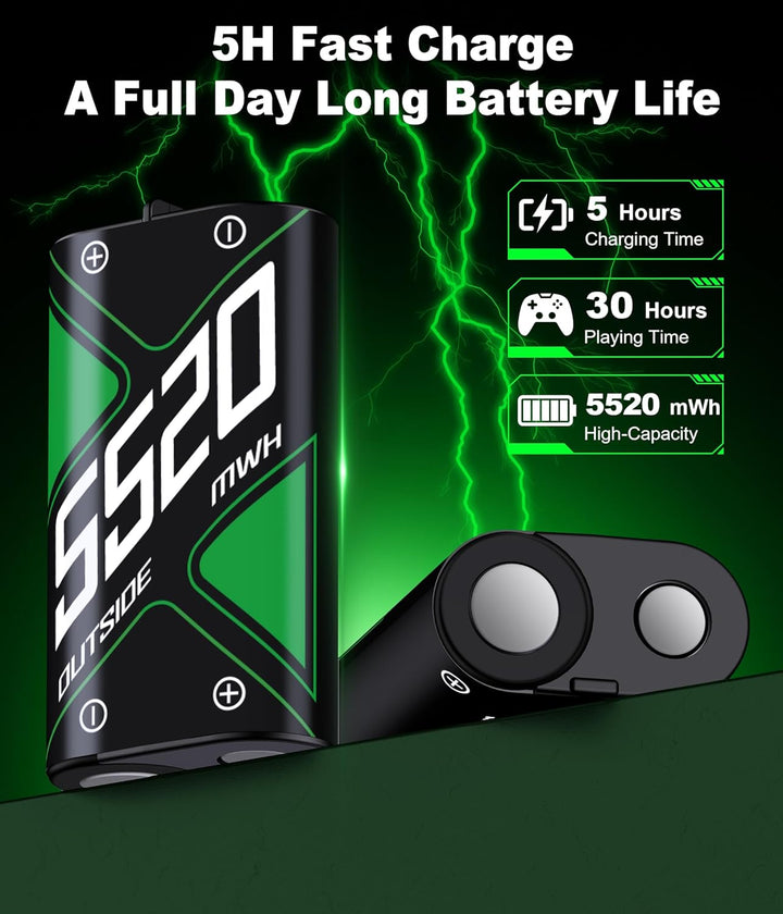 Akku für Xbox Controller mit 4 x 5520 mWh Akkupack für Xbox One/Xbox Series X/S, Controller Ladestat