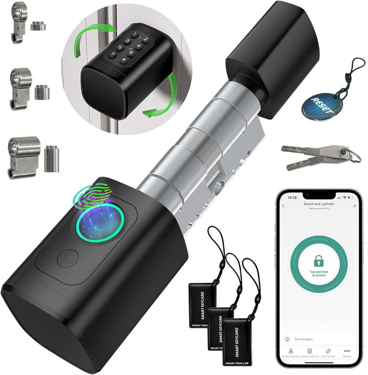 AVATTO Smart Türschloss mit Fingerabdruck und Passwort für 60-90mm Türen, SchliessZylinder Länge ist