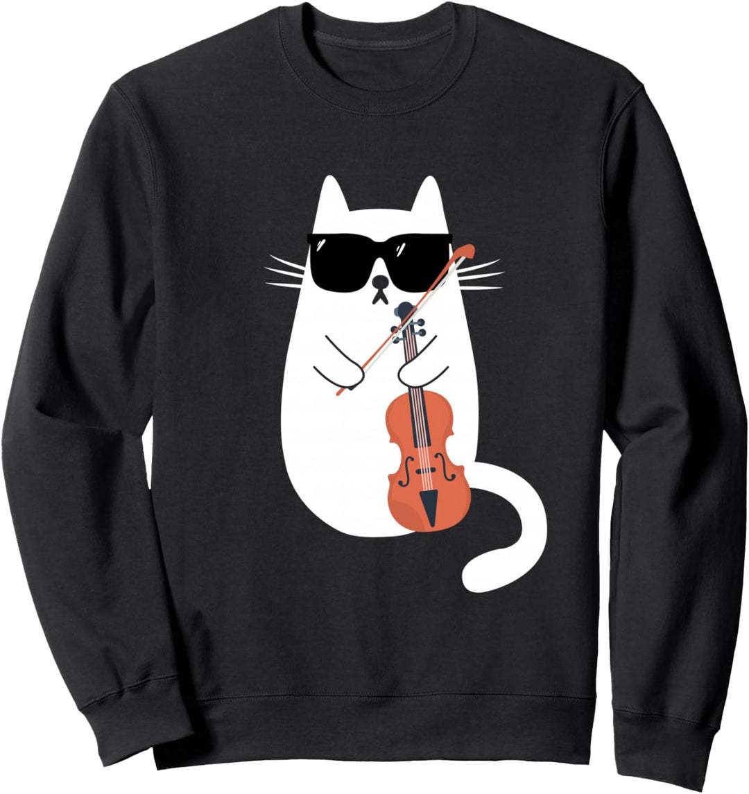 Lustige Katze Sonnenbrille Violine Bratsche Geige Musiker Sweatshirt