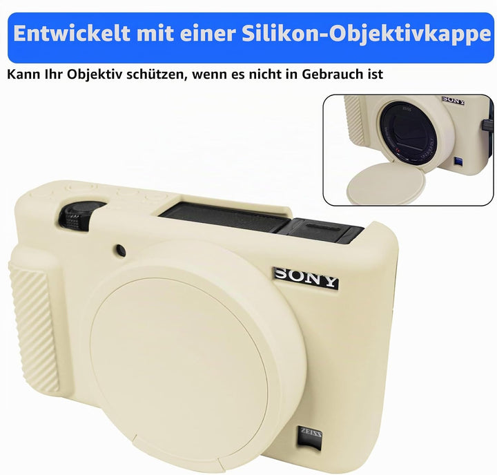 Easy Hood Silikonhülle für Sony ZV-1 Kamera,Kameratasche,Beige | mit Abnehmbarem Objektivdeckel,Krat