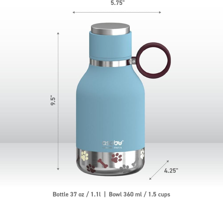 Asobu Hundenapf für Haustiere, mit isolierter Edelstahl-Wasserflasche für unterwegs, 1 l, Blau Blue,