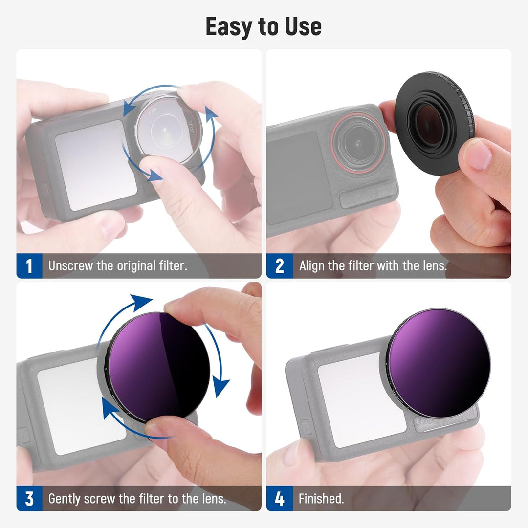 NEEWER Variabler ND Filter, kompatibel mit DJI Osmo Action 5 Pro und Action 4, ND64-256 (6-8 Stops),