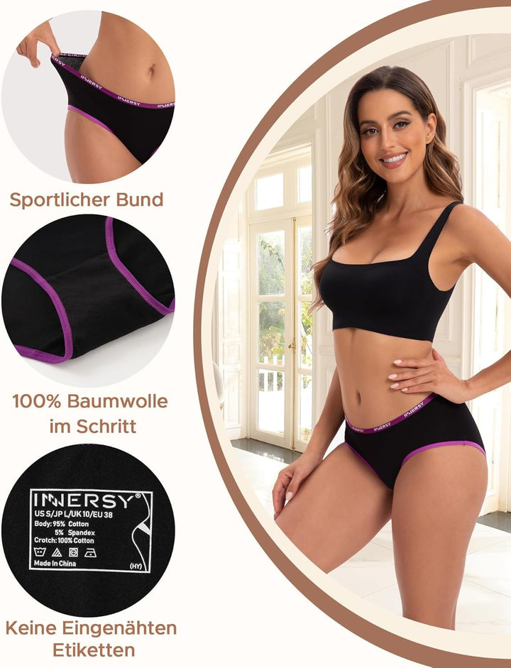 INNERSY Unterhosen Damen Baumwolle Slips Mehrpack Hipster Bequem Unterwäsche 6er Pack XS Buntes Schw