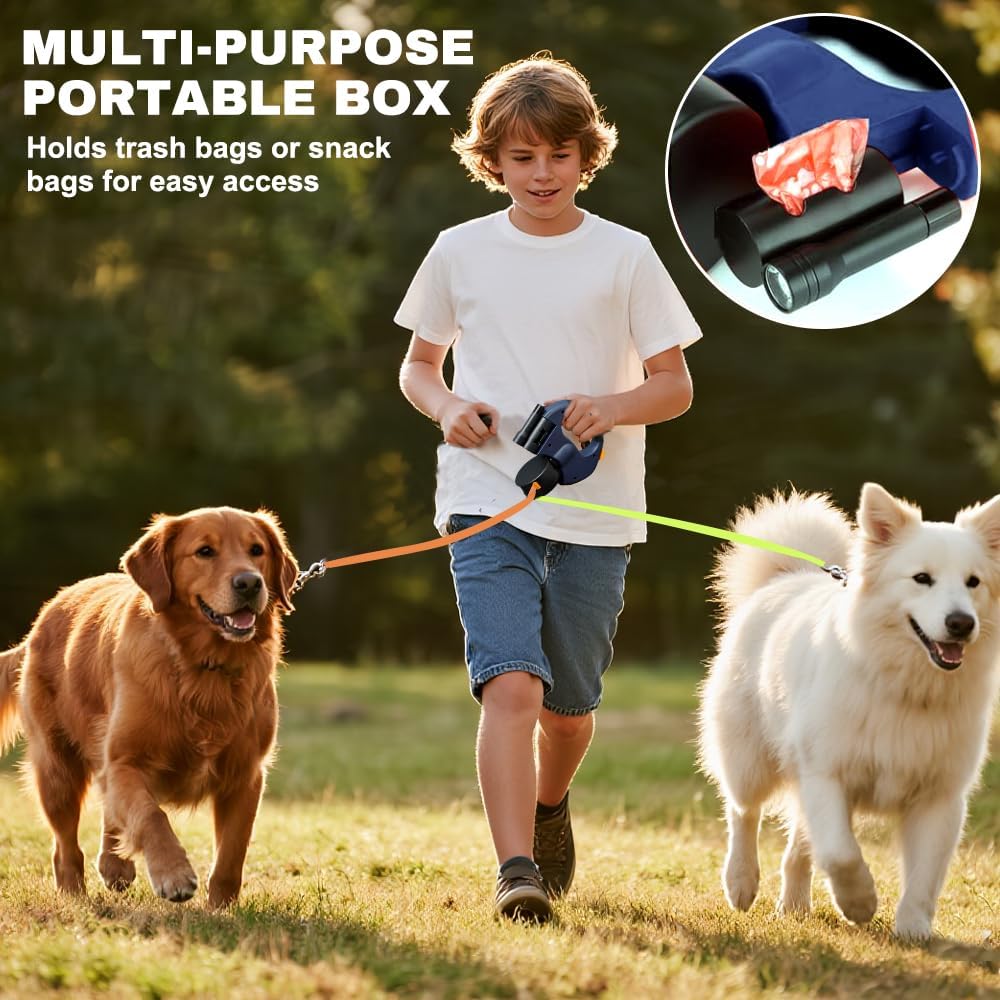 3m Hundeleine Doppelleine für 2 Hunde, Rollleine Einziehbare Hundeleine mit LED Licht, Automatische