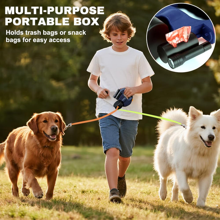 3m Hundeleine Doppelleine für 2 Hunde, Rollleine Einziehbare Hundeleine mit LED Licht, Automatische