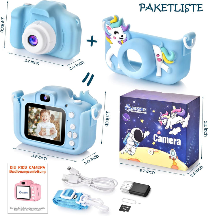 ARNSSIEN Kinderkamera, Digitalkamera Kinder mit HD IPS Bildschirm, 10 Denkspiele & Vollständiger Obj