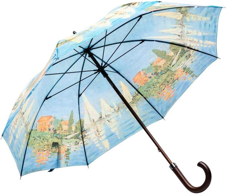 LUCKYWEATHER Regenschirm Stockschirm Damen/Herren Motiv Monet Regatta bei Argenteuil Holzstock I Sto
