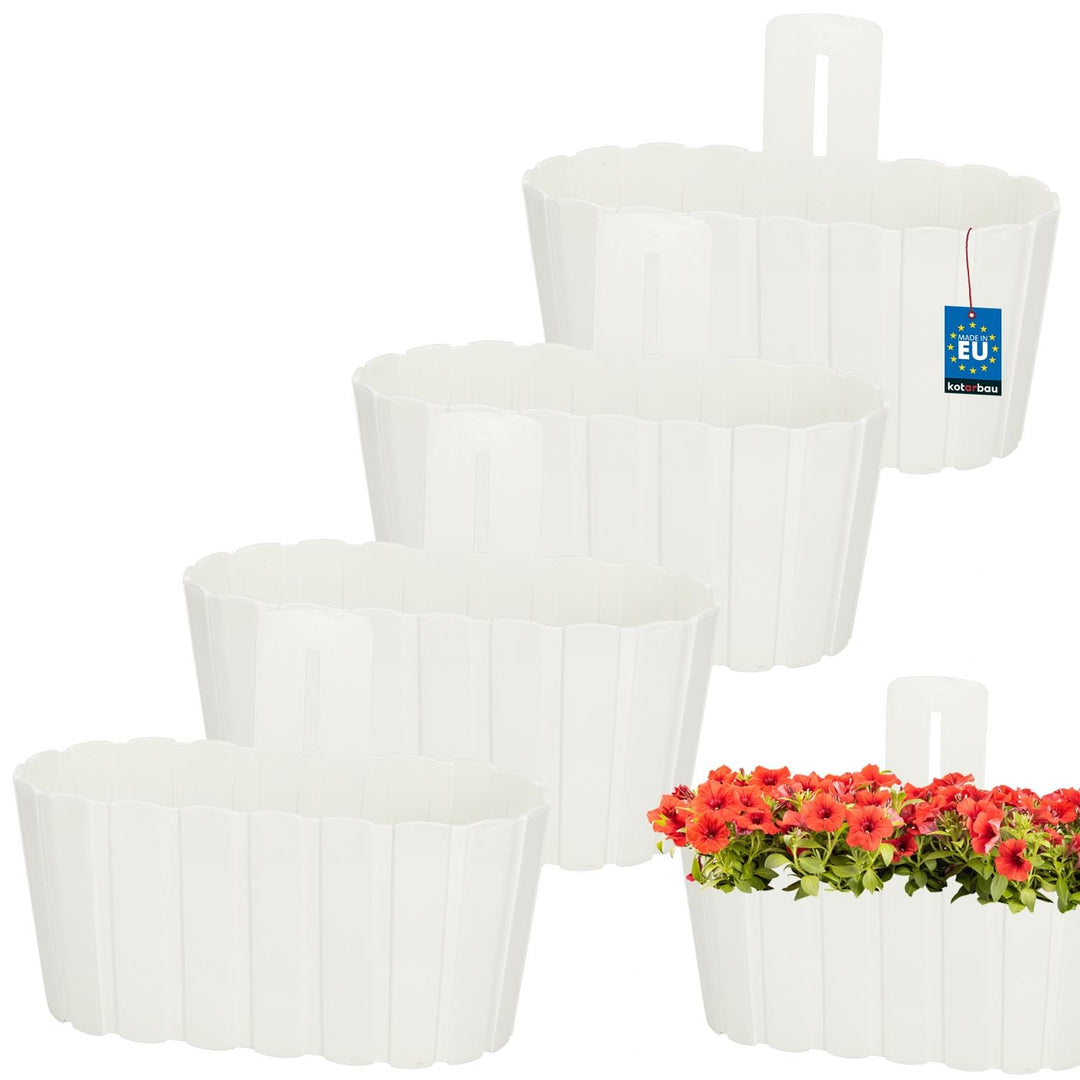 KOTARBAU® 4er Set Blumenkasten Balkon - Wandampel - Blumentopf - 28x14cm H: 13cm Weiss - Wandampel f