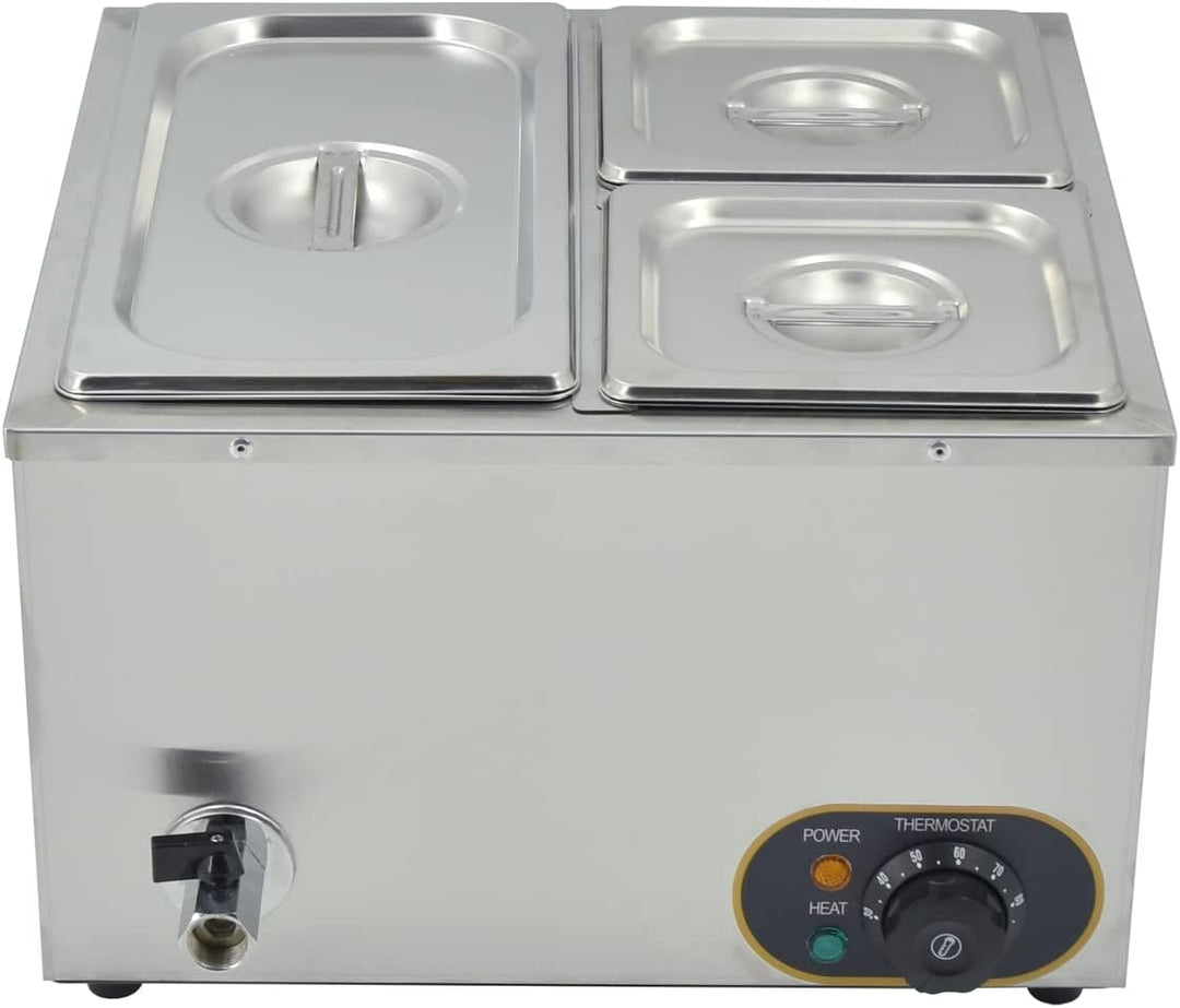 MOOTACO Elektrischer Wasserbad aus Edelstahl, Speisenwärmer Buffet, 1 x 1/3 GN Behälter + 2 x 1/6, m