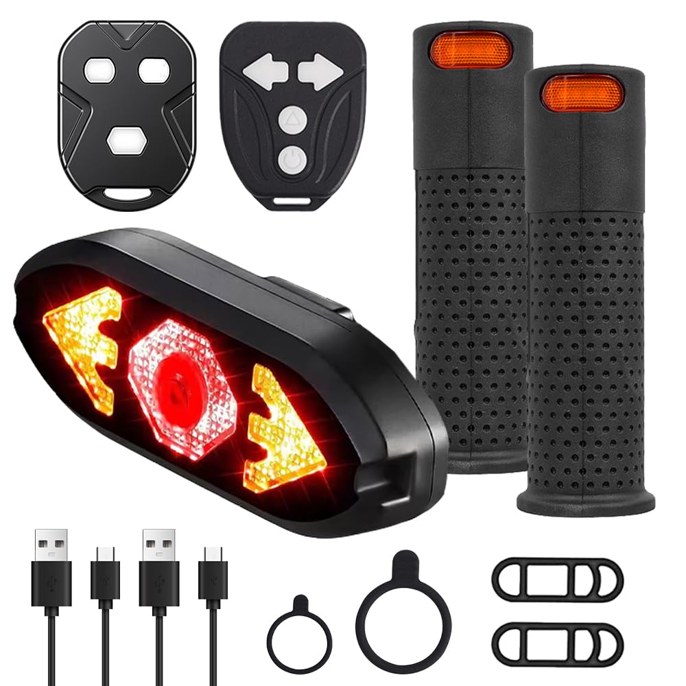 Blinker E Scooter Nachrüsten Set, Lenkergriffe für Elektroroller mit Integrierten Blinkern, IPX4 USB