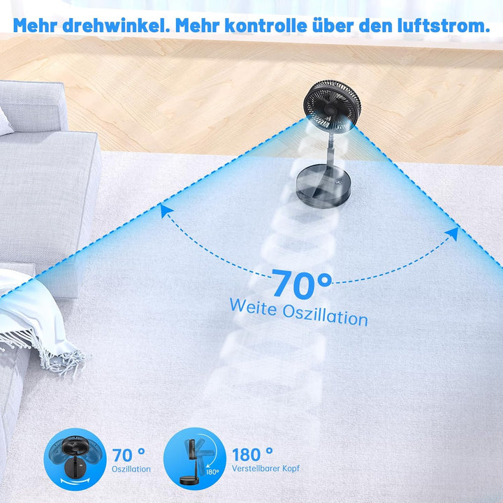 Standventilator, tragbar, leise, 8,6 Zoll, schwarz, Lüfter mit Fernbedienung, 4 Geschwindigkeitsstuf