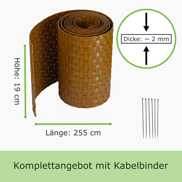 workingHOUSE Polyrattan-Sichtschutzstreifen, Sichtschutz für Doppelstabmatten Zaun, 19 x 255 cm (12
