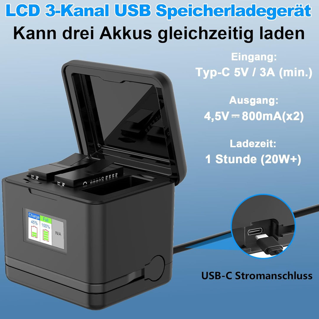 Homesuit Hero 13 Akku 2300mAh und LCD 3-Kanal USB Speicherladegerät für GoPro Hero 13 Black Enduro W