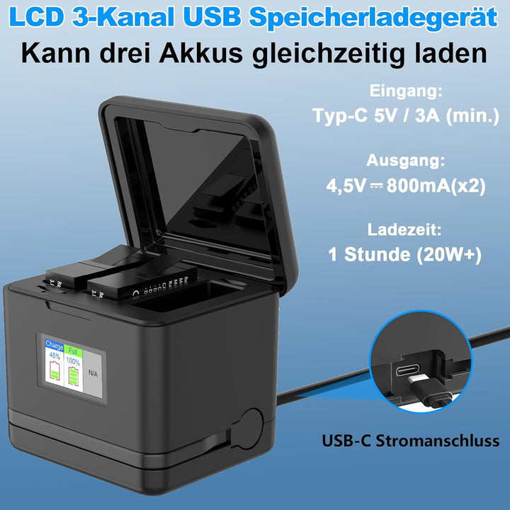 Homesuit Hero 13 Akku 2300mAh und LCD 3-Kanal USB Speicherladegerät für GoPro Hero 13 Black Enduro W