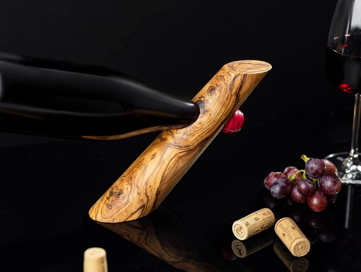 SOLTAKO Weinflaschenhalter aus exklusivem Olivenholz, Flaschenhalter, Weinhalter Geschenkidee Natur