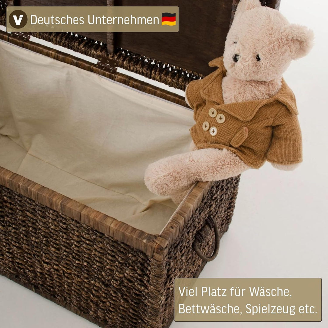 VIVANNO Wäschetruhe aus Wasserhyazinthe - Wäschekorb mit Deckel - 84 cm Braun - Stabile Aufbewahrung