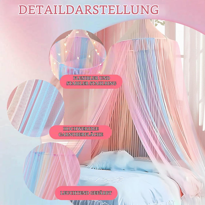 dellyy Prinzessin Regenbogen Betthimmel, (60x250x1250cm), Betthimmel Mädchen, Regenbogen Baldachin K