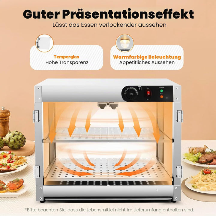 800W Wärmeschrank Lebensmittelauslage Vitrine Oben montiert Warmhaltetheke 30-85°C für Warmhaltethek