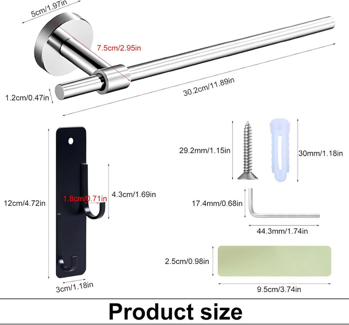 Handtuchhalter Bad, Edelstahl Gebohrt Handtuchhalter Wandmontage, Silber 30 × 7 cm WC Rollenhalter,