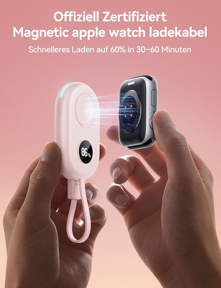 JOYROOM 2500mAh Powerbank für Apple Watch 11 mit USB C Ladekabel, [LED-Display] Magnetisch Kabellos