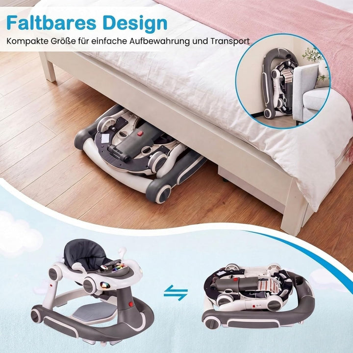 FANTASK 7 in 1 Lauflernhilfe mit abnehmbarem Verdeck, Lauflernwagen höhenverstellbar mit Spielboard,
