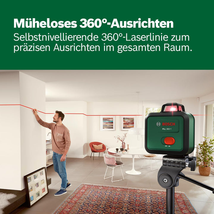 Bosch Linienlaser PLL 360-1 mit Stativ TT 120 (selbstnivellierender 360°-Linienlaser, ±0,4 mm/m Gena