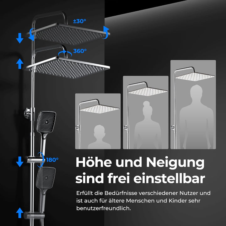 JOHO Edelstahl Duschsystem ohne Armatur, Regendusche Duschset Wassersparend mit Kopfbrause 20x20 cm