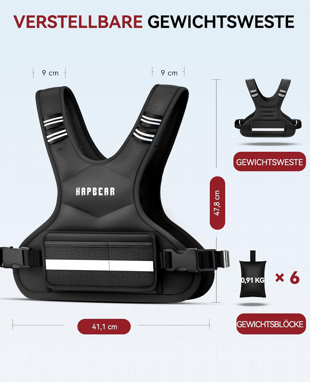 HAPBEAR Verstellbare Gewichtsweste Für Herren &amp; Frauen – Weighted Vest 1,8–4,5 KG Mit 6 Eisensand-Ge