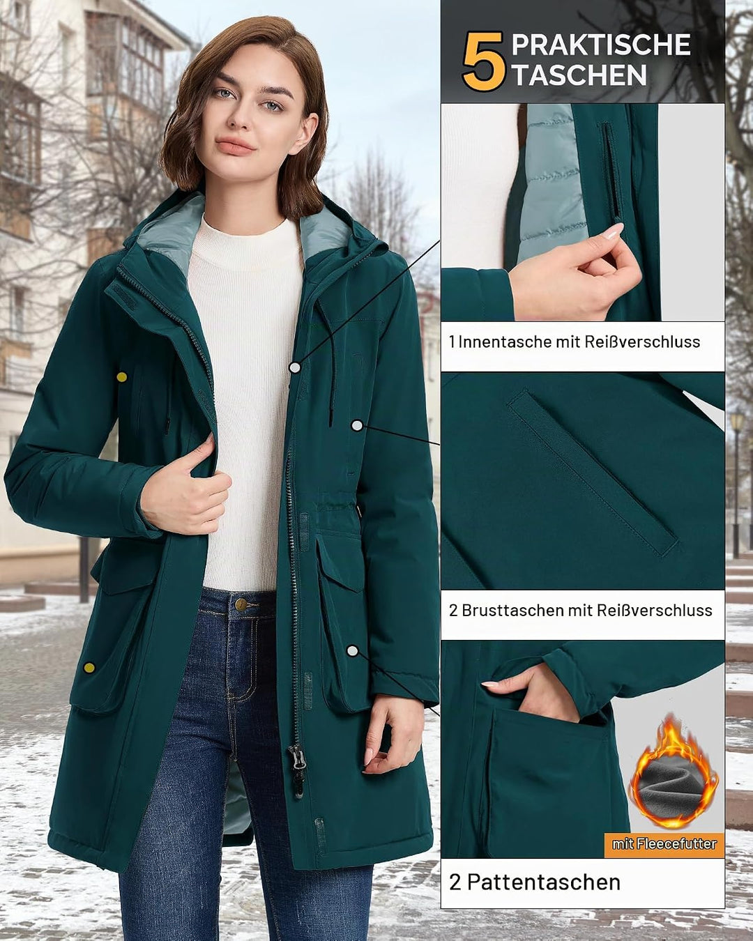 33,000ft Damen Wintermantel Lange Warme Winterjacke Parka Regenjacke Verdickene Funktionsjacke Mit K