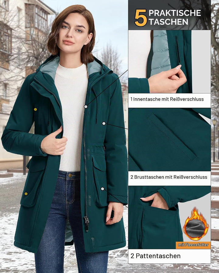 33,000ft Damen Wintermantel Lange Warme Winterjacke Parka Regenjacke Verdickene Funktionsjacke Mit K