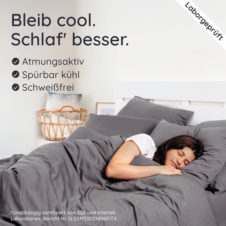 Bettdeckenbezug Dunkelgrau | 200x200 cm Bettwäsche | Bettdecke Bambus | Deckenbezug Allergiker | Bet
