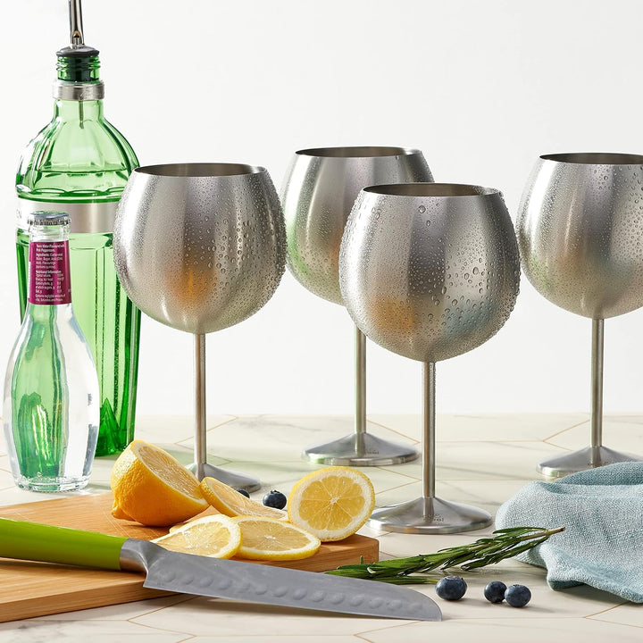 Oak & Steel - 4 Grosse Edelstahl Ballon Gin Gläser, Cocktailgläser (XL 700ml) - Silber Matte - Robus