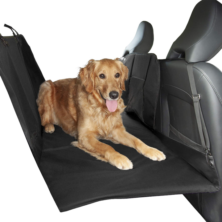 Furhaven Deluxe Multi-Panel Hard Bottom Platform Bridge Backseat Protector w/Travel Bag - Black, One