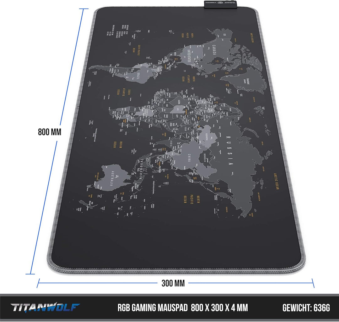 Titanwolf - RGB Gaming Mauspad - 800x300 mm - XXL Mousepad - LED Multi Color - 7 LED Farben Plus 4 E
