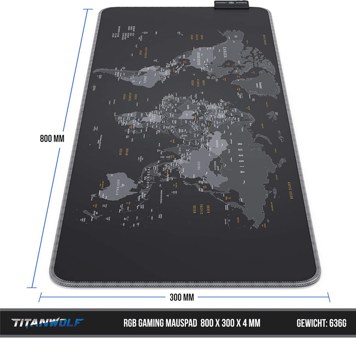 Titanwolf - RGB Gaming Mauspad - 800x300 mm - XXL Mousepad - LED Multi Color - 7 LED Farben Plus 4 E