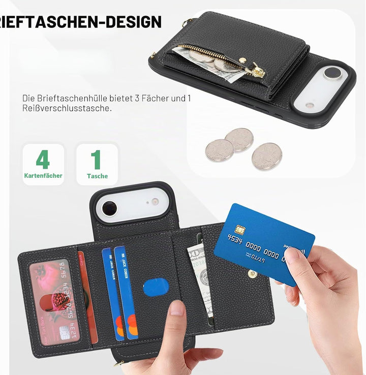 ELTEKER Handyhülle für iPhone Air Hülle mit Band, Kartenfach Reissverschluss Geldbörse, Handy-Umhäng