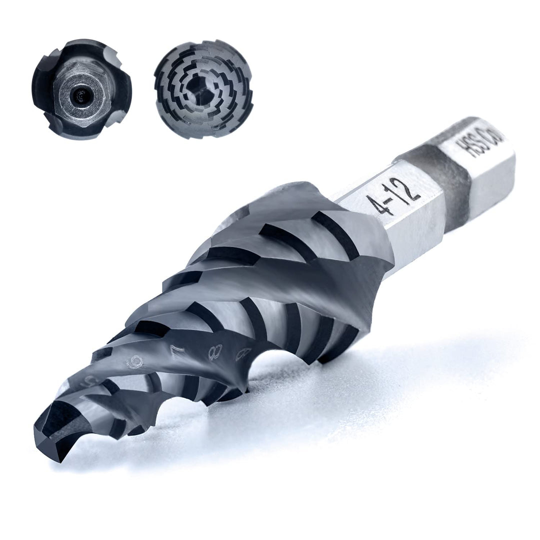 toolant® Kobalt HSS Stufenbohrer [6,35mm Schaft] - Ø 4-12mm Vier Spiralnuten Stufenbohrer,für Metall