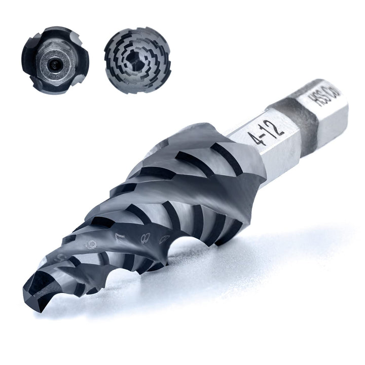 toolant® Kobalt HSS Stufenbohrer [6,35mm Schaft] - Ø 4-12mm Vier Spiralnuten Stufenbohrer,für Metall